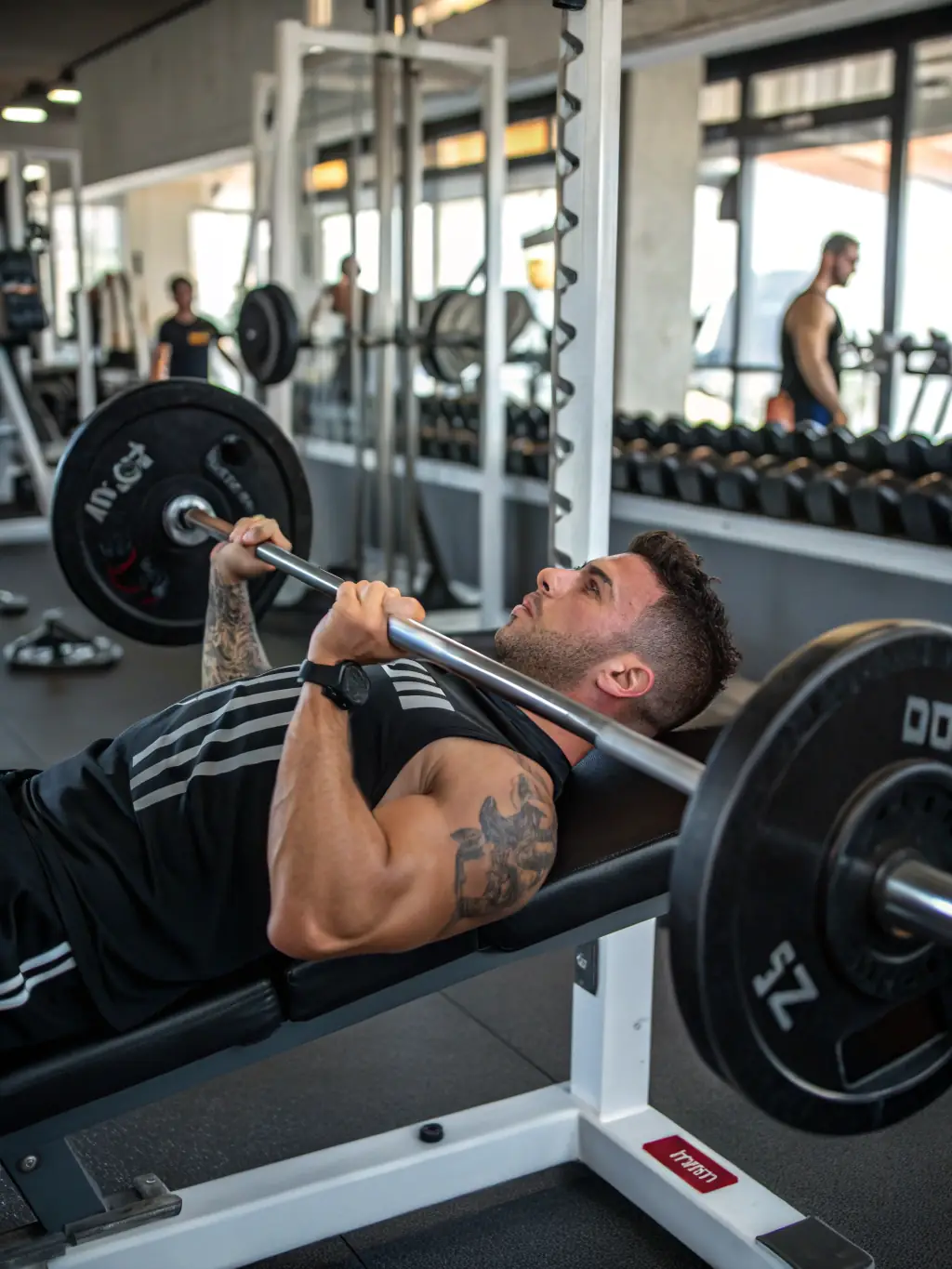 A person lifting weights in a well-equipped gym at ESPACE FORME USSEL, showcasing the strength training program.