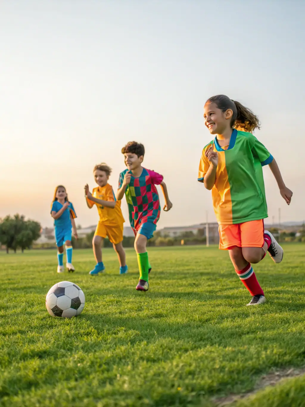 A vibrant image of children participating in a sports activity at ESPACE FORME USSEL, emphasizing fun, teamwork, and skill development.