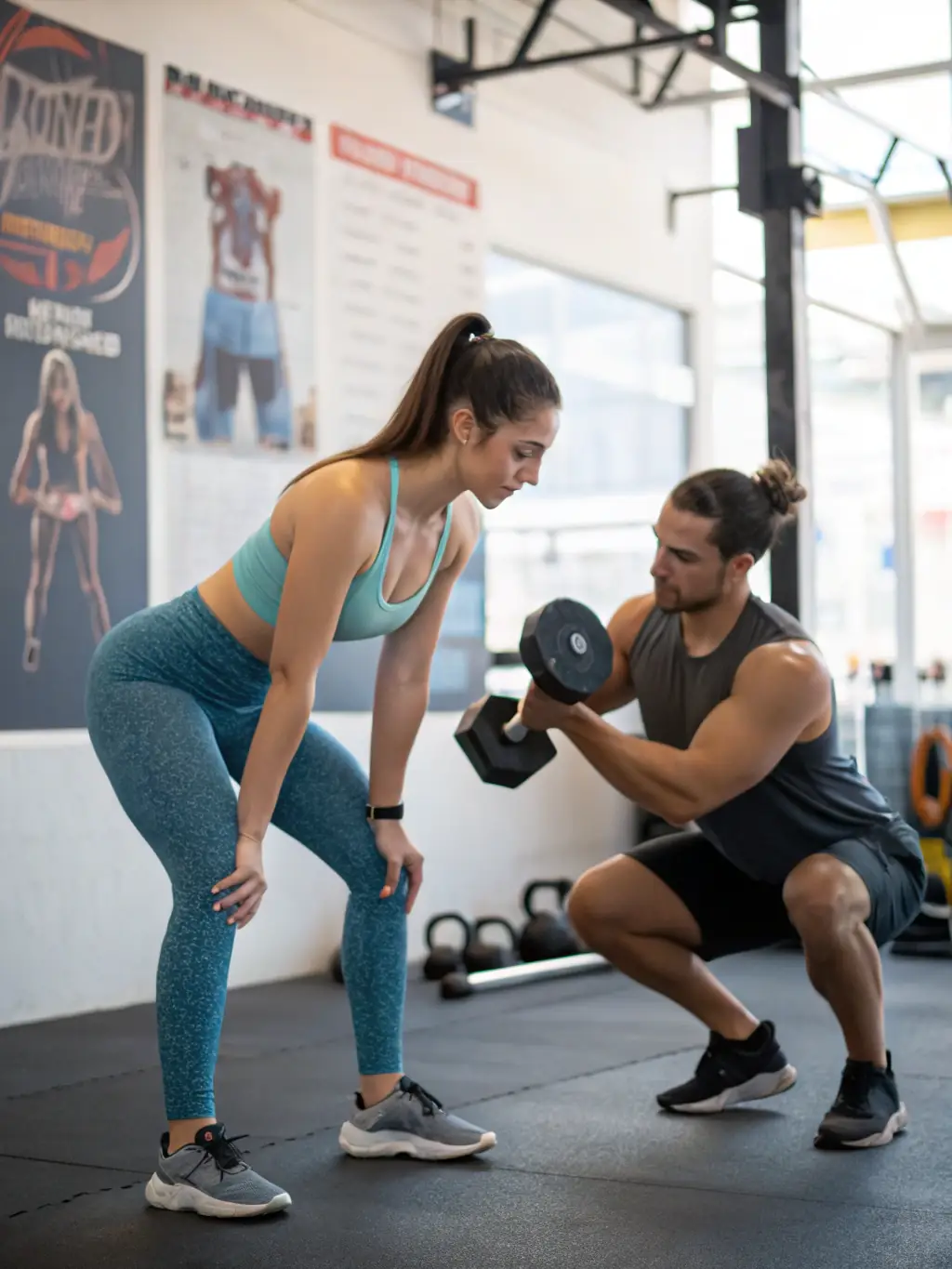An inspiring image of an individual receiving personalized training at ESPACE FORME USSEL, with a certified trainer guiding them through a strength training exercise.