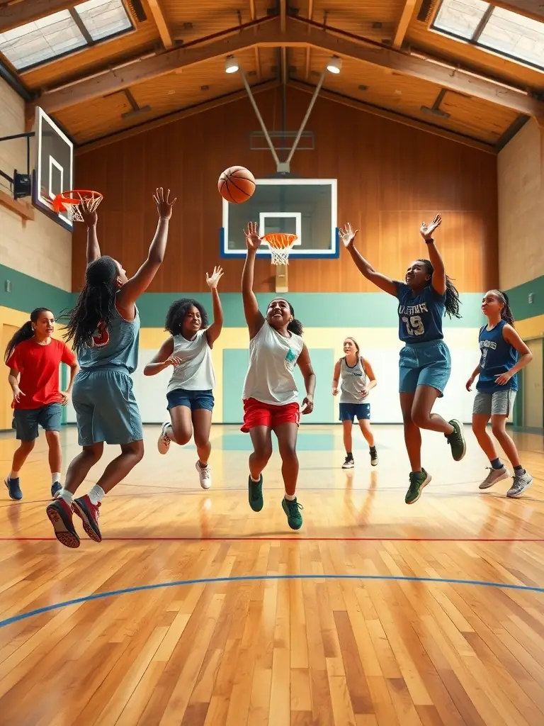 People playing basketball in the sports hall of ESPACE FORME USSEL, highlighting the athletic activities available.